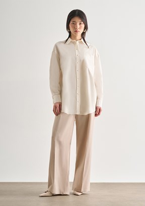 MİZALLE - M2MZ1030130072 Kadın Ekru Premium Saf Pamuk Oversize Gömlek