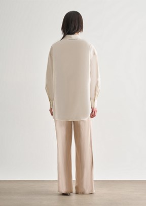 MİZALLE - M2MZ1030130072 Kadın Ekru Premium Saf Pamuk Oversize Gömlek