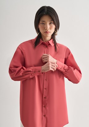 MİZALLE - M2MZ1030130072 Kadın Şeftali Premium Saf Pamuk Oversize Gömlek