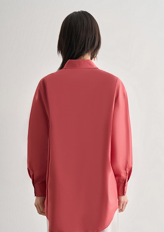 MİZALLE - M2MZ1030130072 Kadın Şeftali Premium Saf Pamuk Oversize Gömlek