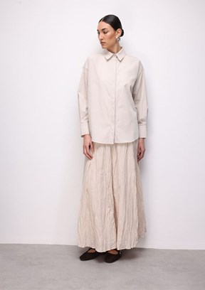MİZALLE - M2MZ1030130093 Kadın Bej Pamuklu Oversize Gömlek