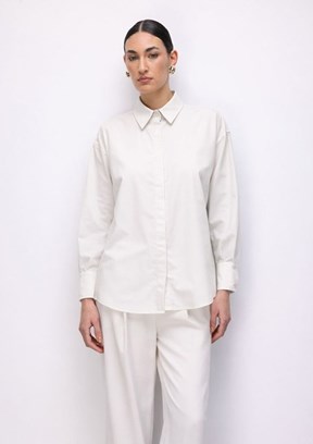 MİZALLE - M2MZ1030130093 Kadın Beyaz Pamuklu Oversize Gömlek