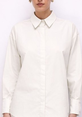 MİZALLE - M2MZ1030130093 Kadın Beyaz Pamuklu Oversize Gömlek