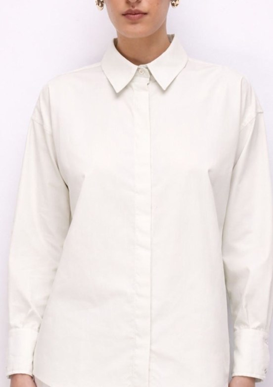 MİZALLE - M2MZ1030130093 Kadın Beyaz Pamuklu Oversize Gömlek