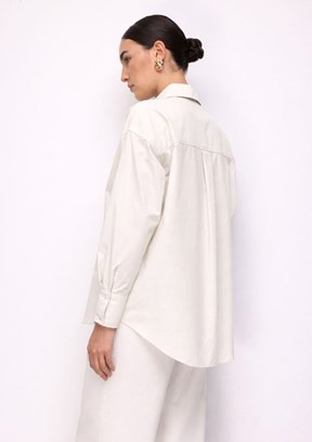 MİZALLE - M2MZ1030130093 Kadın Beyaz Pamuklu Oversize Gömlek