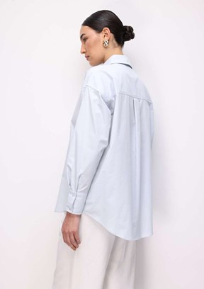 MİZALLE - M2MZ1030130093 Kadın Mavi Pamuklu Oversize Gömlek