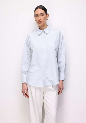 MİZALLE - M2MZ1030130093 Kadın Mavi Pamuklu Oversize Gömlek