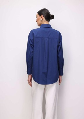 MİZALLE - M2MZ1030130093 Kadın Lacivert Pamuklu Oversize Gömlek