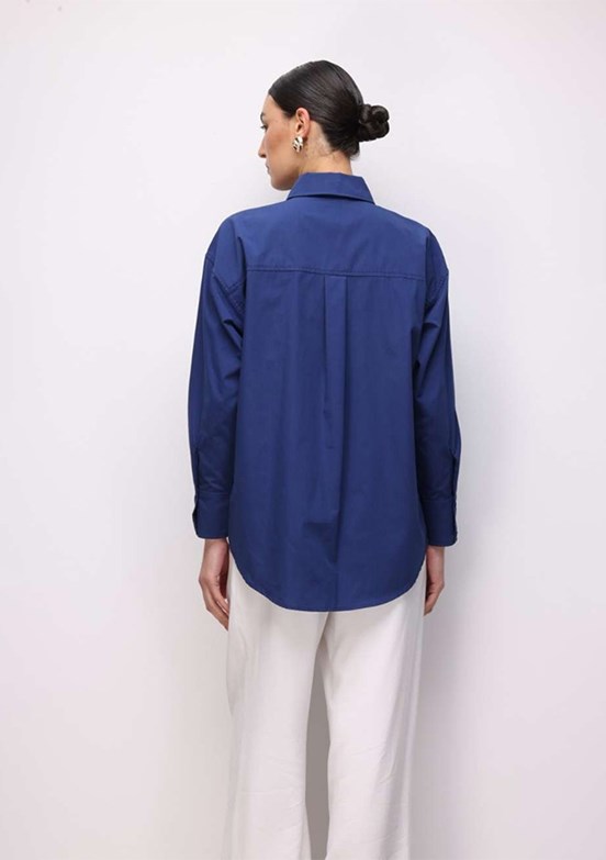 MİZALLE - M2MZ1030130093 Kadın Lacivert Pamuklu Oversize Gömlek