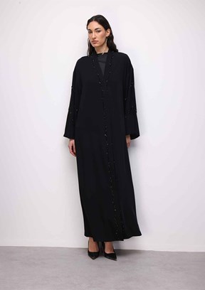 MİZALLE - M2MZ1030100129 Kadın Siyah Boncuk Nakışlı Abaya Elbise