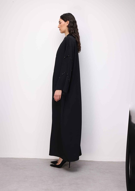 MİZALLE - M2MZ1030100129 Kadın Siyah Boncuk Nakışlı Abaya Elbise