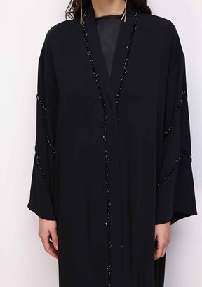MİZALLE - M2MZ1030100129 Kadın Siyah Boncuk Nakışlı Abaya Elbise