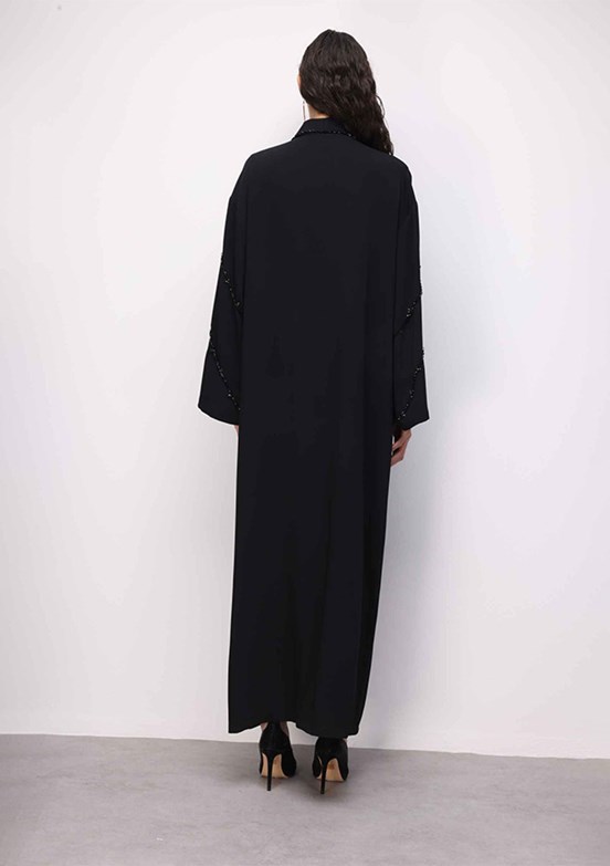 MİZALLE - M2MZ1030100129 Kadın Siyah Boncuk Nakışlı Abaya Elbise