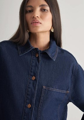 MİZALLE - M2MZ1030210230 Kadın Lacivert Oversize Düğmeli Denim Tunik