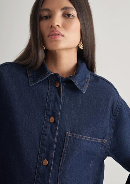MİZALLE - M2MZ1030210230 Kadın Lacivert Oversize Düğmeli Denim Tunik