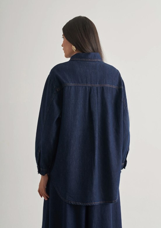 MİZALLE - M2MZ1030210230 Kadın Lacivert Oversize Düğmeli Denim Tunik