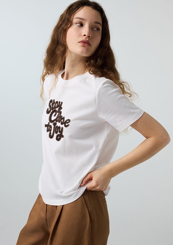 İPEKYOL - IS1260070235 Kadın Beyaz Baskılı T-Shirt