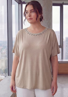 RMG - O6835 Kadın Bej Basic Bluz