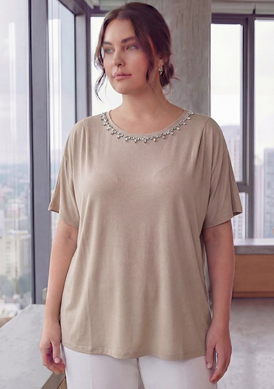 RMG - O6835 Kadın Bej Basic Bluz