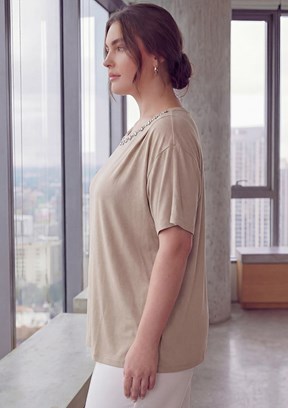 RMG - O6835 Kadın Bej Basic Bluz