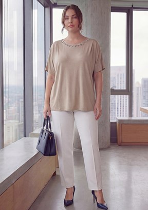 RMG - O6835 Kadın Bej Basic Bluz