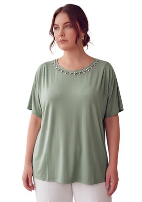 RMG - O6835 Kadın Çağla Yeşili Basic Bluz