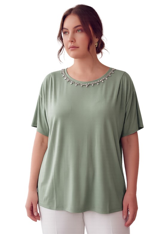 RMG - O6835 Kadın Çağla Yeşili Basic Bluz