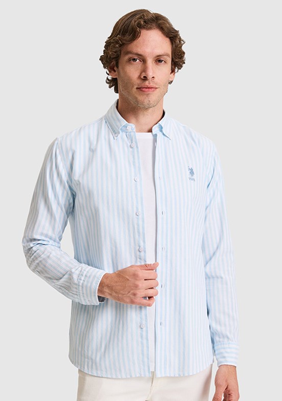 US POLO ASSN - Erkek Mavi Uzun Kol Gömlek