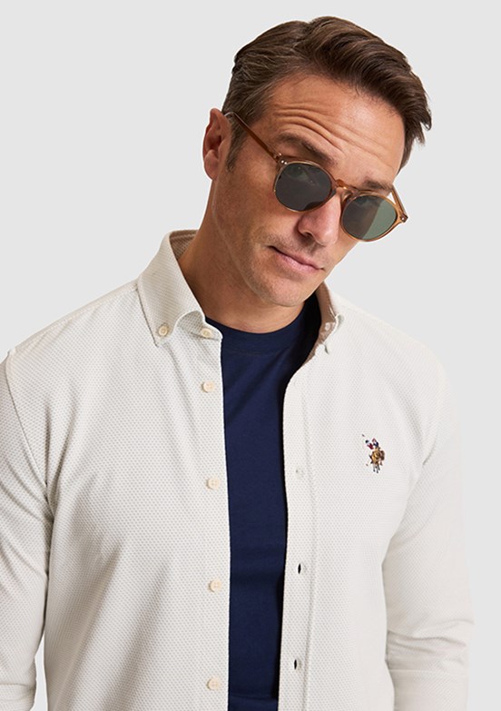 US POLO ASSN - Erkek Beyaz Örme Gömlek