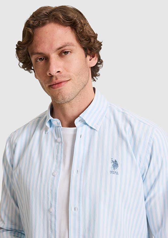 US POLO ASSN - Erkek Mavi Uzun Kol Gömlek
