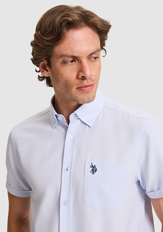 US POLO ASSN - Erkek Mavi Kısa Kol Gömlek