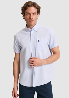 US POLO ASSN - Erkek Mavi Kısa Kol Gömlek