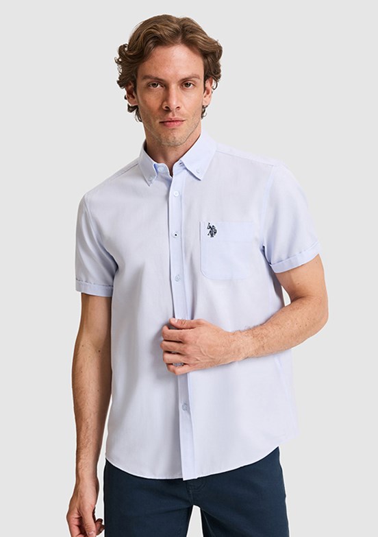 US POLO ASSN - Erkek Mavi Kısa Kol Gömlek