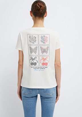 MAVİ M1613744-80194 Kadın Beyaz Baskılı T-Shirt