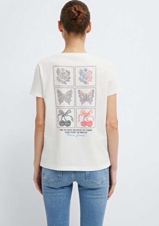 MAVİ M1613744-80194 Kadın Beyaz Baskılı T-Shirt