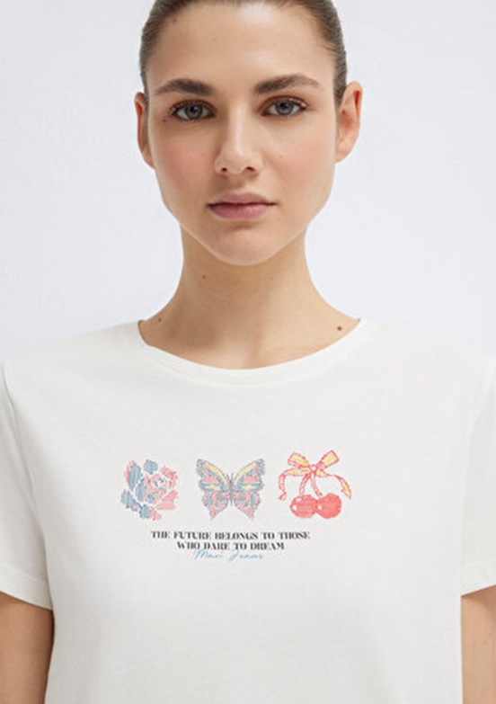 MAVİ M1613744-80194 Kadın Beyaz Baskılı T-Shirt