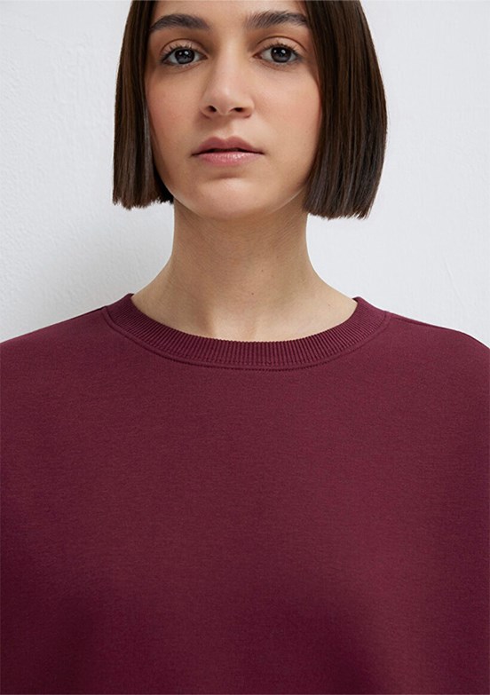 MAVİ - M1610198-70415 Kadın Bordo Bisiklet Yaka Sweatshirt