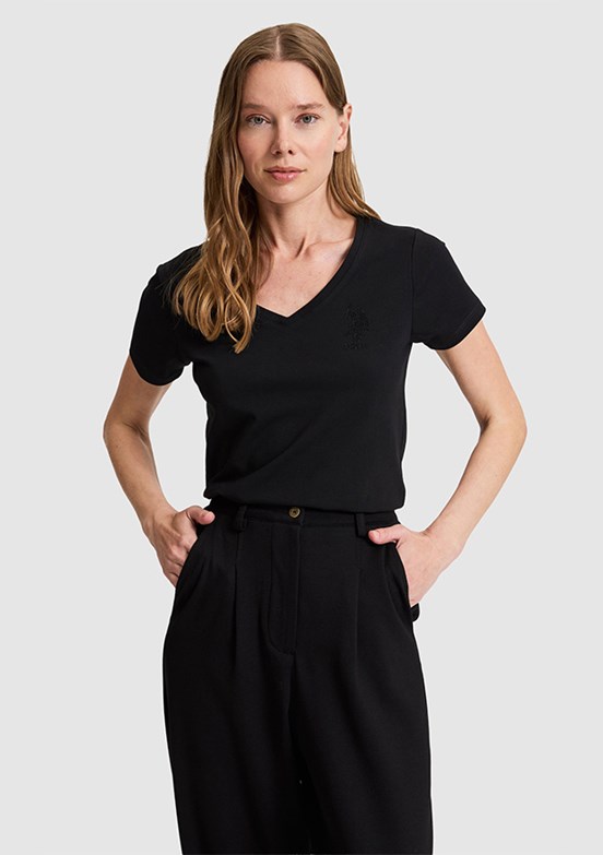 US POLO ASSN - Kadın Siyah Basic T-Shirt