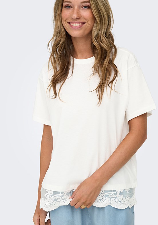 ONLY Onlvivvi - 15385031 Kadın Krem Bisiklet Yaka T-Shirt