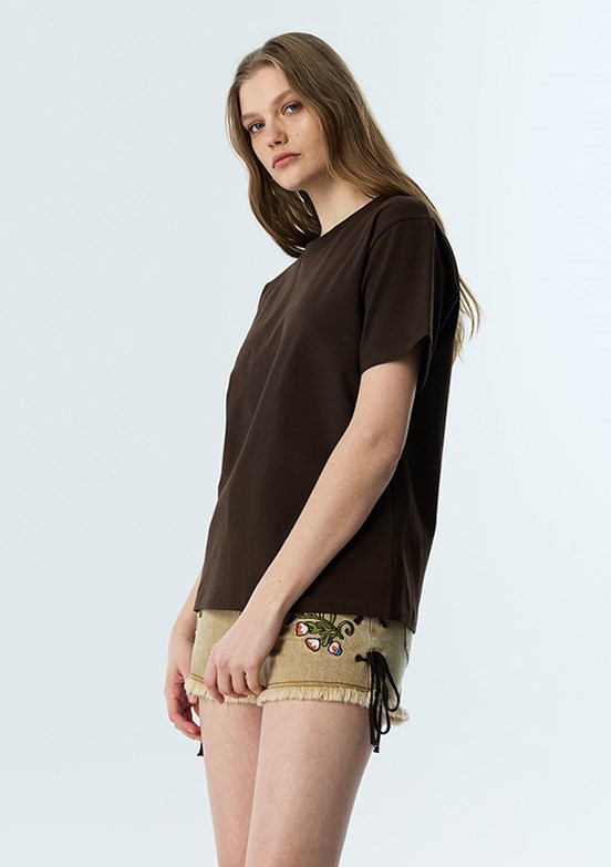 TWİST - TS1260070249 Kadın Kahverengi Bisiklet Yaka T-Shirt