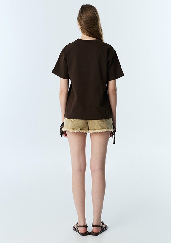 TWİST - TS1260070249 Kadın Kahverengi Bisiklet Yaka T-Shirt
