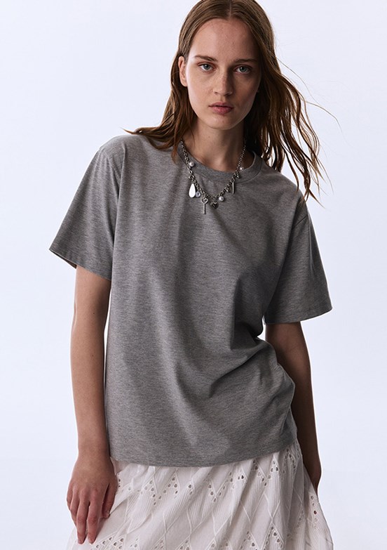 TWİST - TS1260070339 Kadın Gri Kısa Kol T-Shirt