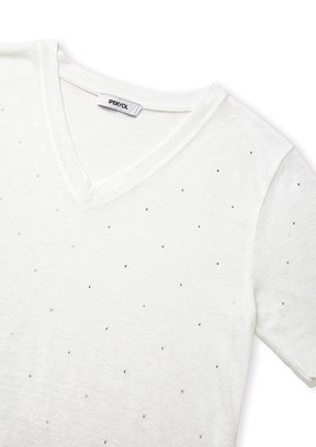 İPEKYOL - IS1260070177 Kadın Beyaz V Yaka T-Shirt