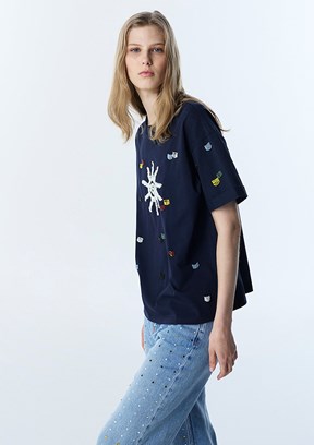 TWİST - TS1260070056 Kadın Lacivert Baskılı T-Shirt