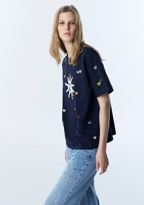 TWİST - TS1260070056 Kadın Lacivert Baskılı T-Shirt
