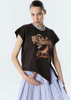 TWİST - TS1260070225 Kadın Kahverengi Baskılı T-Shirt