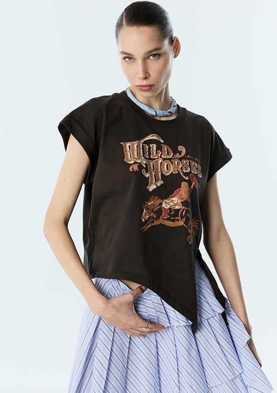 TWİST - TS1260070225 Kadın Kahverengi Baskılı T-Shirt