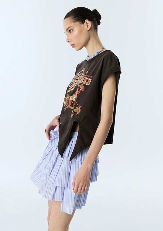 TWİST - TS1260070225 Kadın Kahverengi Baskılı T-Shirt