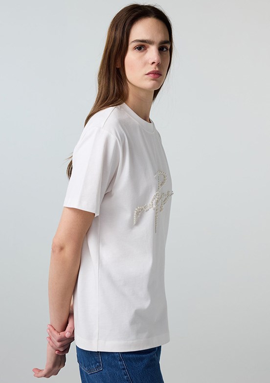 İPEKYOL - IS1260070145 Kadın Beyaz Baskılı T-Shirt