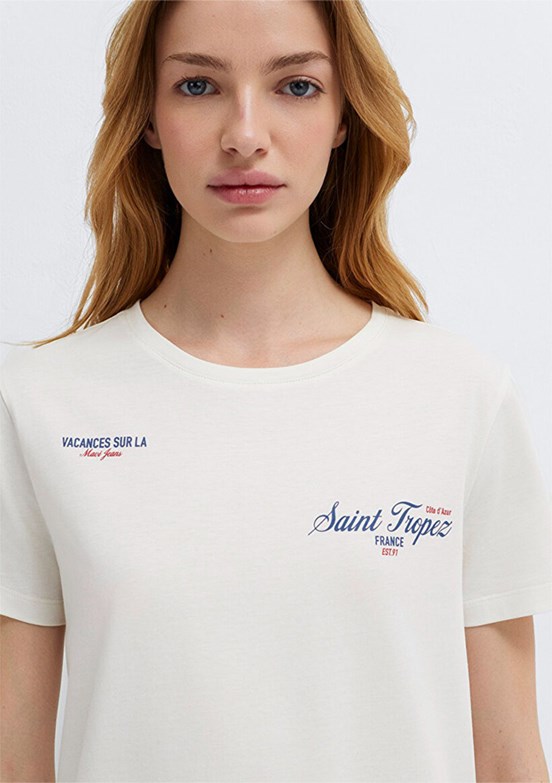 MAVİ - M1613891-80194 Kadın Beyaz Baskılı T-Shirt